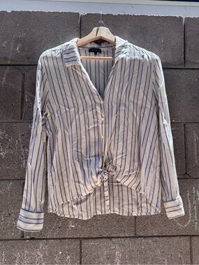 1. State Striped Button-Front Tie Hem Shirt - Blue and White